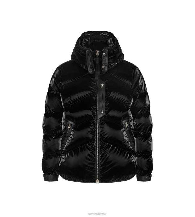 TOM FORD vīriešiem melns neilona tafta dūnu jaka HTNR97