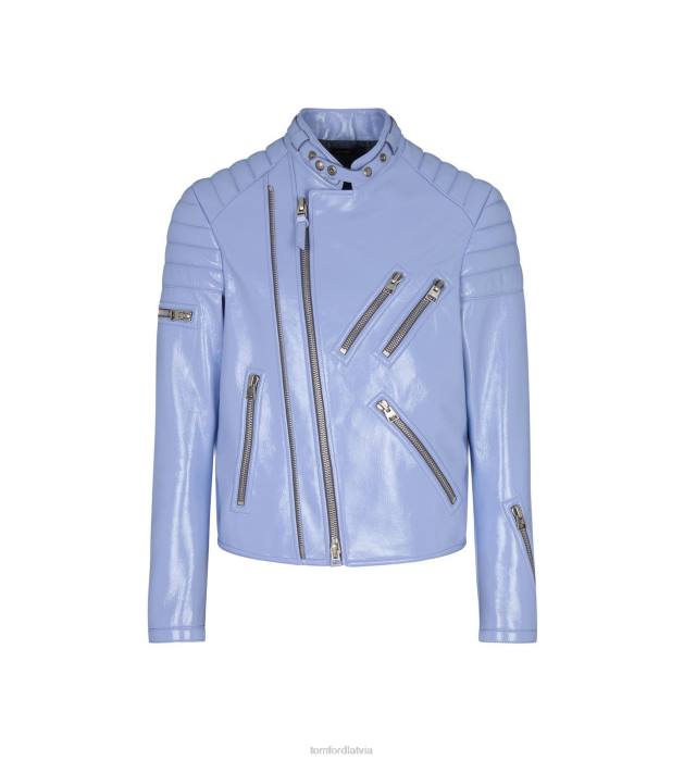TOM FORD vīriešiem periwinkle spīdīgas sprakšķētas ādas rāvējslēdzēja biker HTNR63
