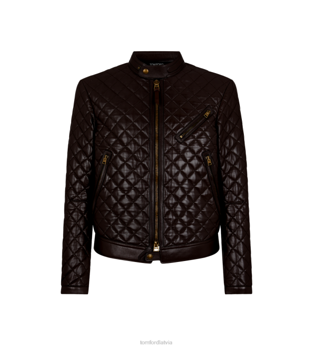 TOM FORD vīriešiem tumši brūns spīdīgs nappa stepēts kafejnīcas braucējs HTNR105