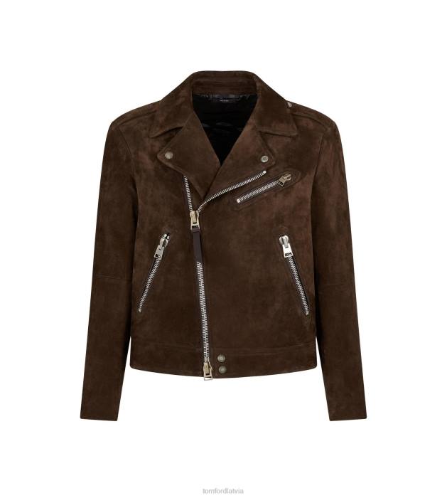 TOM FORD vīriešiem viegla šokolāde sviesta zamšādas asimetrisks biker HTNR95