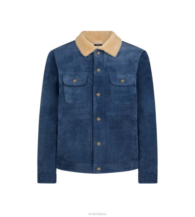 TOM FORD vīriešiem zils indigo zamšādas shearling trucker HTNR103