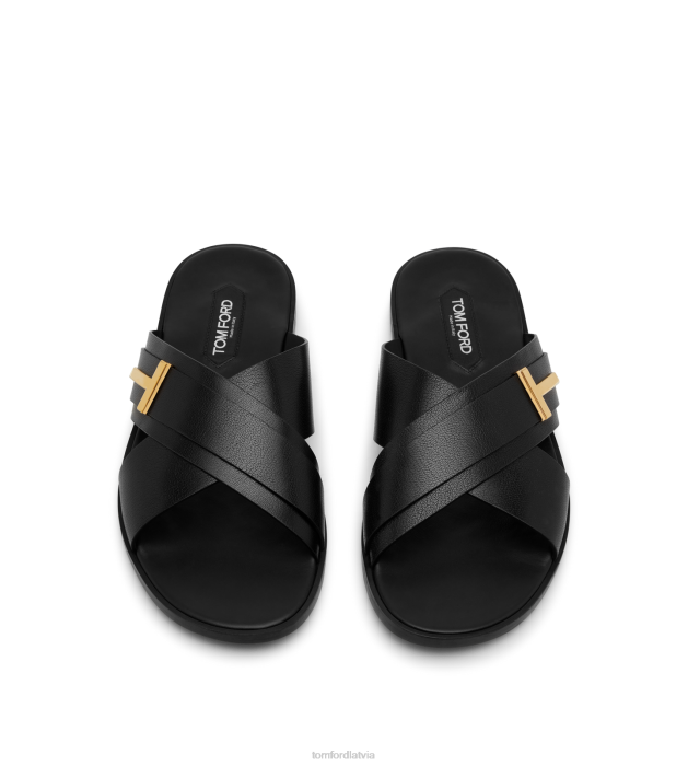 TOM FORD vīriešiem melns graudu ādas preston sandales HTNR607