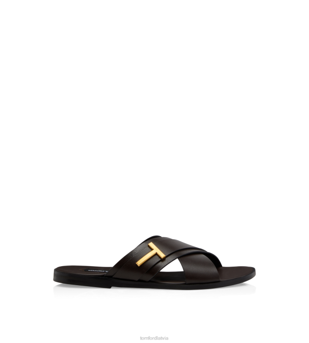 TOM FORD vīriešiem tumšs melnkoks graudu ādas preston sandales HTNR608