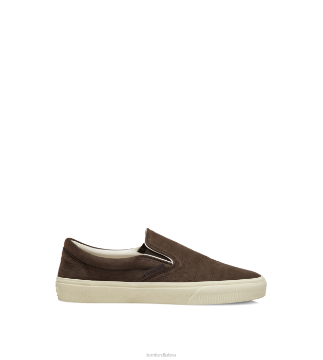TOM FORD vīriešiem fango + krēms apzīmogota croc nubuck jude slip on sneaker HTNR678