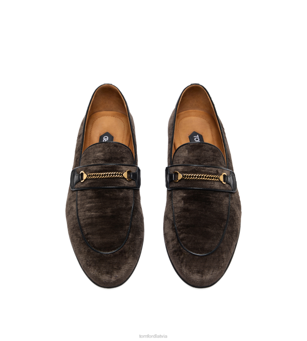 TOM FORD vīriešiem brūns tekstūras samta liam ķēdes loafer HTNR643
