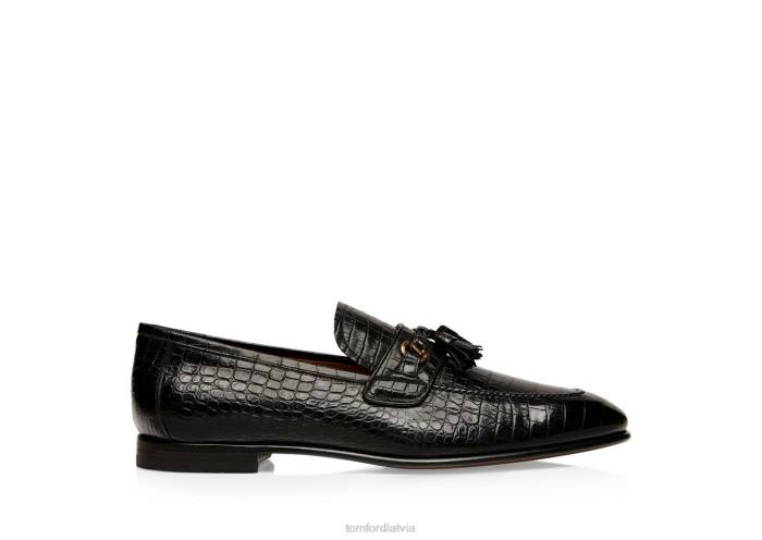 TOM FORD vīriešiem melns apdrukāts aligators Šons pušķis loafer HTNR632