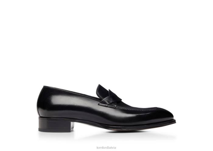 TOM FORD vīriešiem melns pieslīpēta āda elkan savītas joslas loafer HTNR653