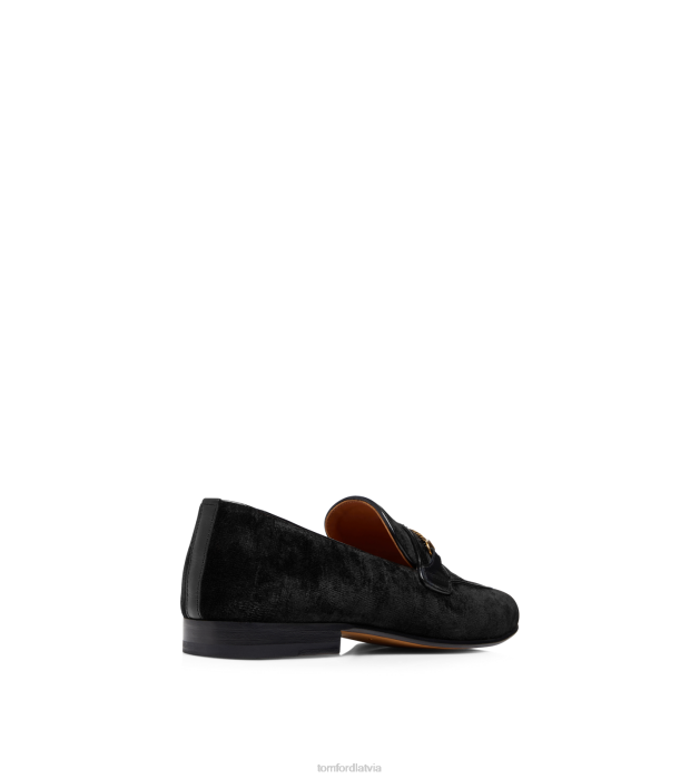 TOM FORD vīriešiem melns tekstūras samta liam ķēdes loafer HTNR642