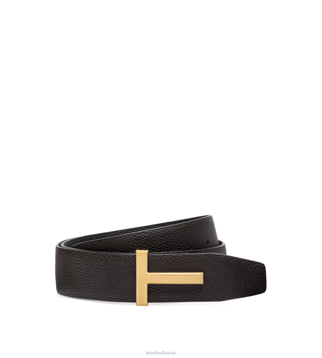 TOM FORD vīriešiem brūns + melns graudu ādas t ikonu josta HTNR725