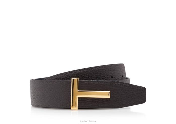 TOM FORD vīriešiem brūns + melns mīkstas graudu ādas t ikonu josta HTNR737