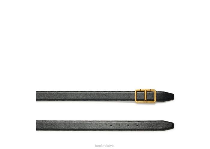 TOM FORD vīriešiem melns apdrukāta graudu ādas rievota t josta HTNR753