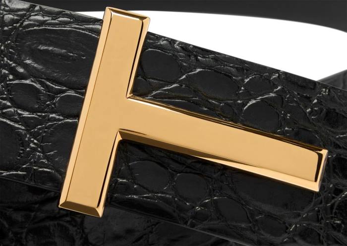TOM FORD vīriešiem melns krokodila t ikonu josta HTNR773