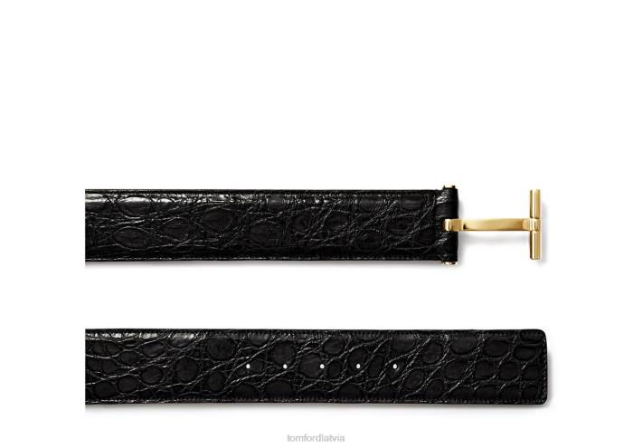 TOM FORD vīriešiem melns krokodila t sprādzes josta HTNR754