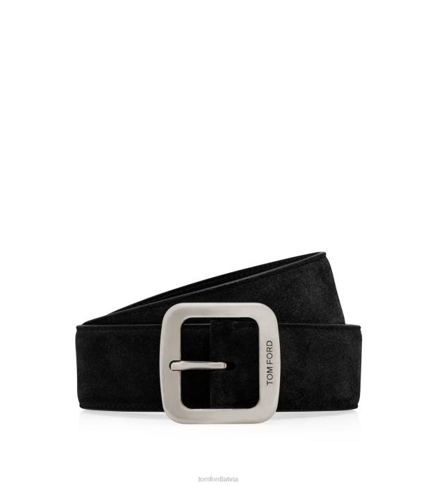 TOM FORD vīriešiem melns zamšādas kvadrātveida josta HTNR747
