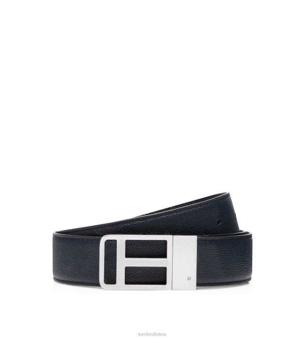 TOM FORD vīriešiem tumši tumšs + melns mazgraudu ādas ierāmēta t josta HTNR740