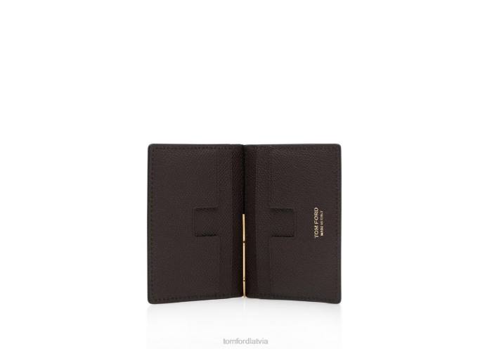 TOM FORD vīriešiem brūns mazgraudains ādas saliekams naudas klips kartes turētājs HTNR834