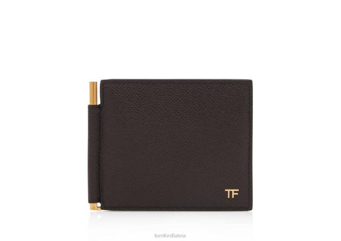 TOM FORD vīriešiem brūns mazs graudu ādas naudas klipu maciņš HTNR813