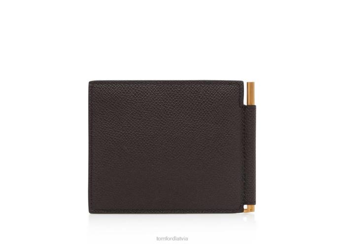 TOM FORD vīriešiem brūns mazs graudu ādas naudas klipu maciņš HTNR813