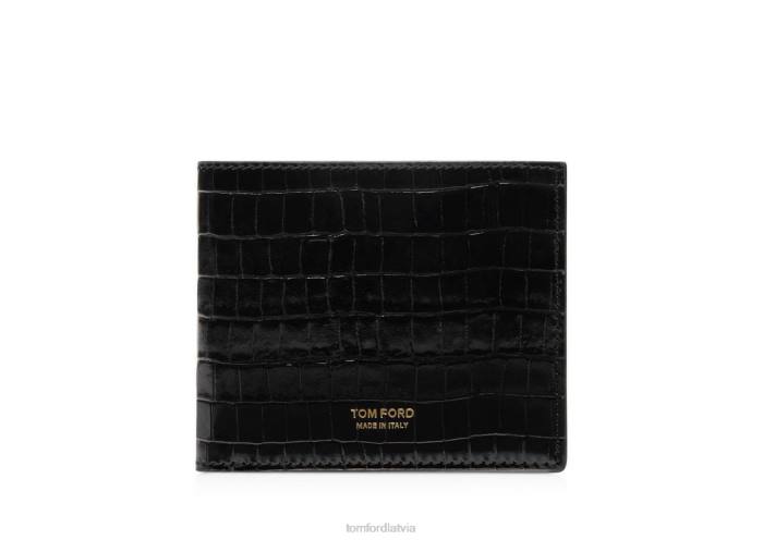 TOM FORD vīriešiem melns glancēts apdrukāts Croc classic bifold maks HTNR809