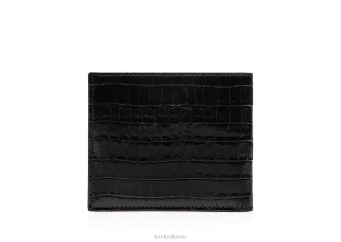 TOM FORD vīriešiem melns glancēts apdrukāts Croc classic bifold maks HTNR809