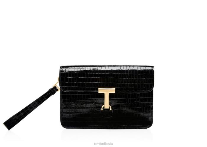 TOM FORD vīriešiem melns glancēts apdrukāts Croc t pin portfolio HTNR849
