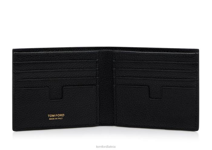 TOM FORD vīriešiem melns graudu ādas bifold maku HTNR790