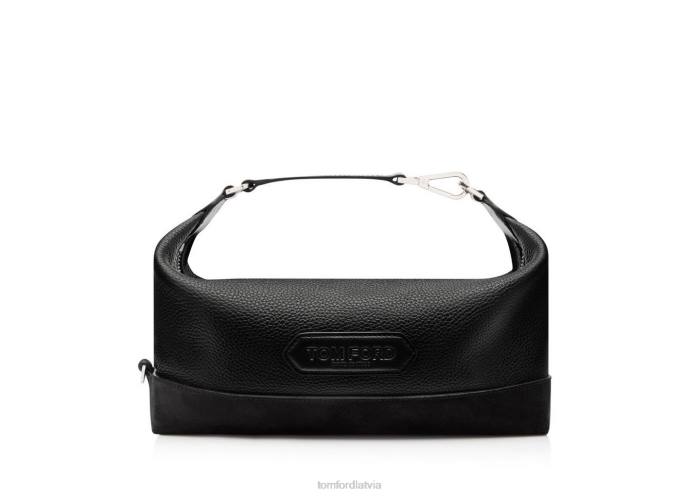 TOM FORD vīriešiem melns graudu ādas ceļojumu somiņa HTNR856