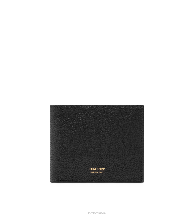 TOM FORD vīriešiem melns graudu ādas klasisks bifold maks HTNR808
