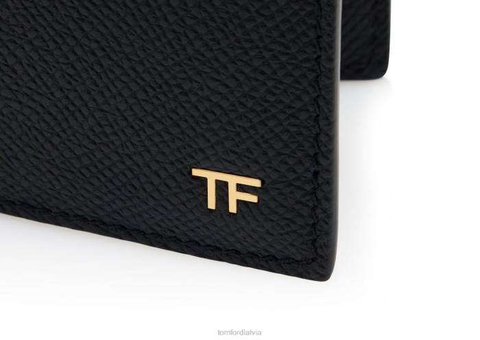 TOM FORD vīriešiem melns mazs graudu ādas bifold maku HTNR795