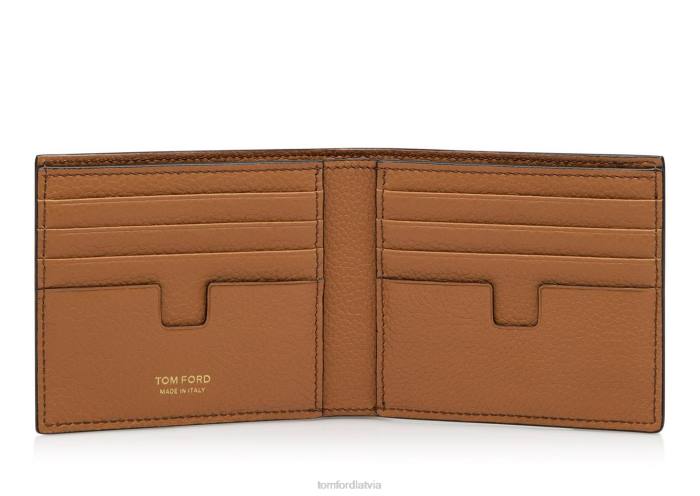 TOM FORD vīriešiem šokolāde + mandeles divu toņu graudu ādas klasisks bifold maks HTNR805