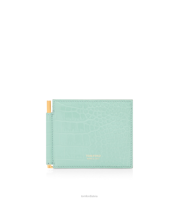 TOM FORD vīriešiem pasteļa tirkīza apdrukāts kroka naudas saspraudes maks HTNR831