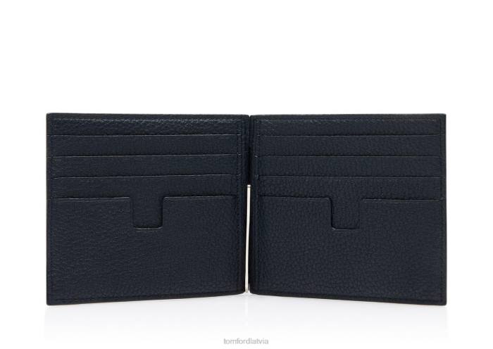 TOM FORD vīriešiem pusnakts zils graudu ādas naudas klipu maciņš HTNR816