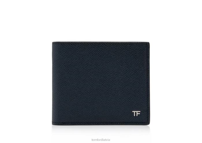 TOM FORD vīriešiem pusnakts zils mazs graudu ādas bifold maku HTNR818