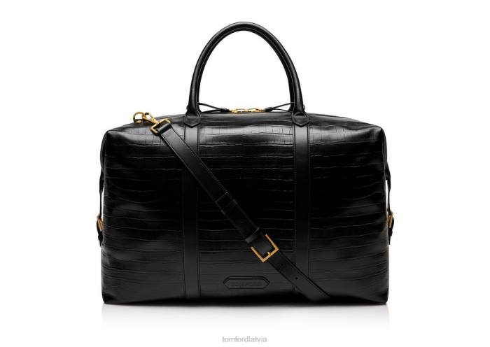 TOM FORD vīriešiem melns apzīmogots Croc ādas milzu holdall HTNR1033