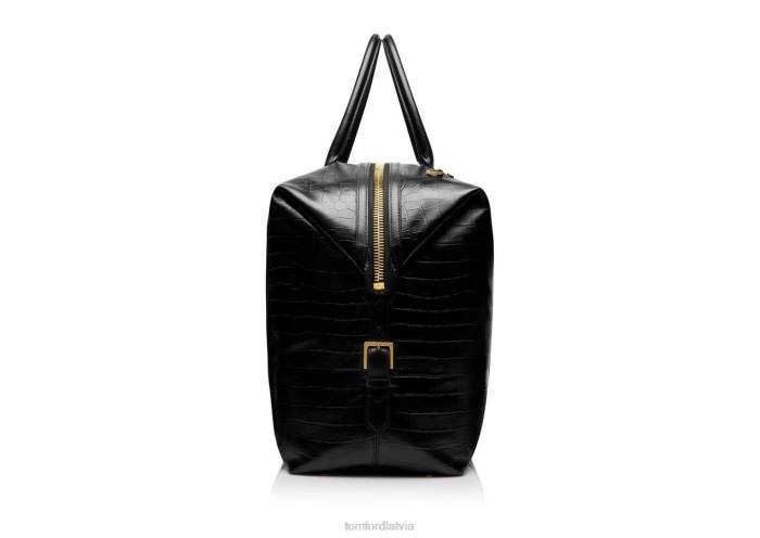 TOM FORD vīriešiem melns apzīmogots Croc ādas milzu holdall HTNR1033