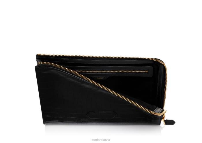 TOM FORD vīriešiem melns apzīmogota kroksādas ķēdes portfelis HTNR1029