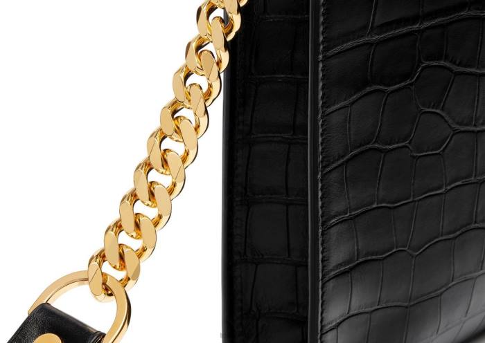 TOM FORD vīriešiem melns apzīmogota kroksādas ķēdes portfelis HTNR1029