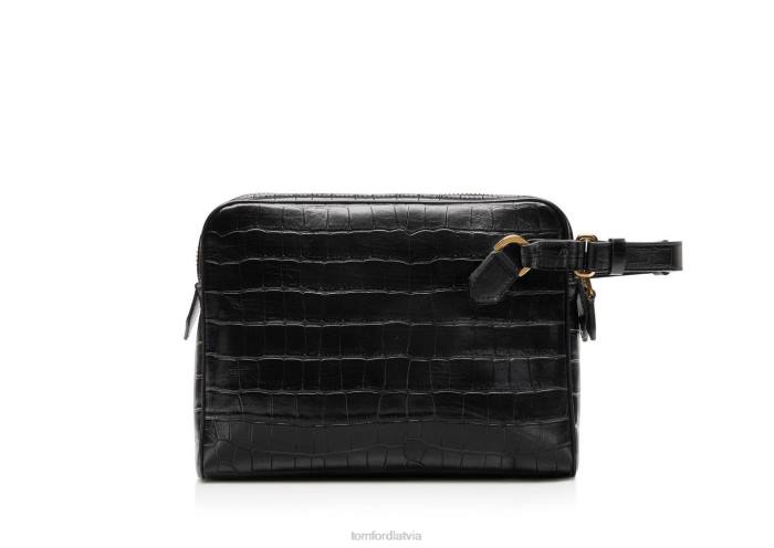 TOM FORD vīriešiem melns apzīmogots Croc ādas sajūga ziņnesis HTNR1019