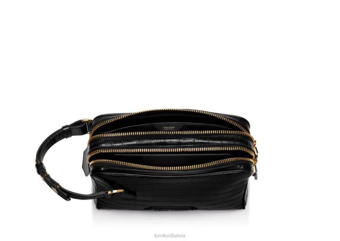 TOM FORD vīriešiem melns apzīmogots Croc ādas sajūga ziņnesis HTNR1019