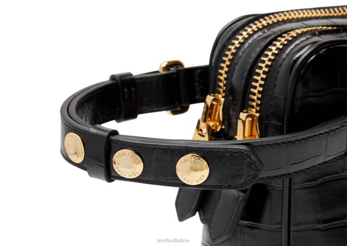 TOM FORD vīriešiem melns apzīmogots Croc ādas sajūga ziņnesis HTNR1019