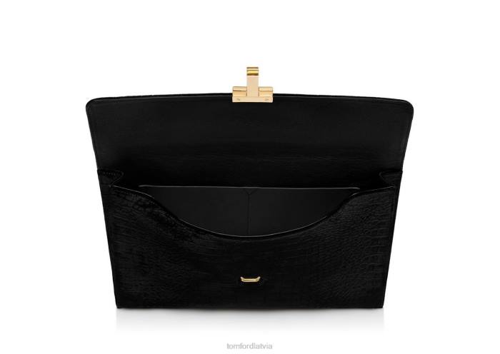TOM FORD vīriešiem melns apzīmogots Croc velvet t pin portfolio HTNR1030