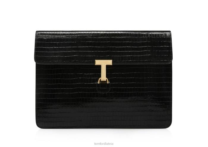 TOM FORD vīriešiem melns glancēts apdrukāts Croc t pin portfolio HTNR1026