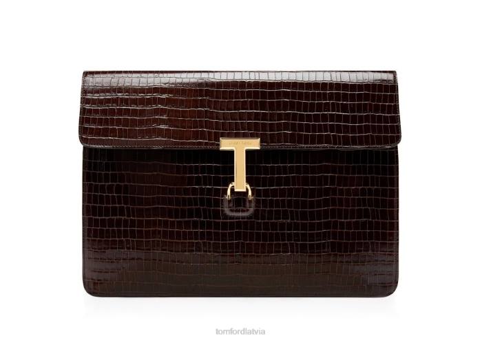 TOM FORD vīriešiem viegla šokolāde glancēts apdrukāts Croc t pin portfolio HTNR1027