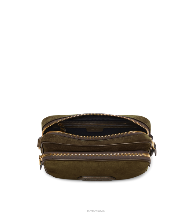 TOM FORD vīriešiem zaļš zamšādas dubultā rāvējslēdzēja kurjers HTNR1028